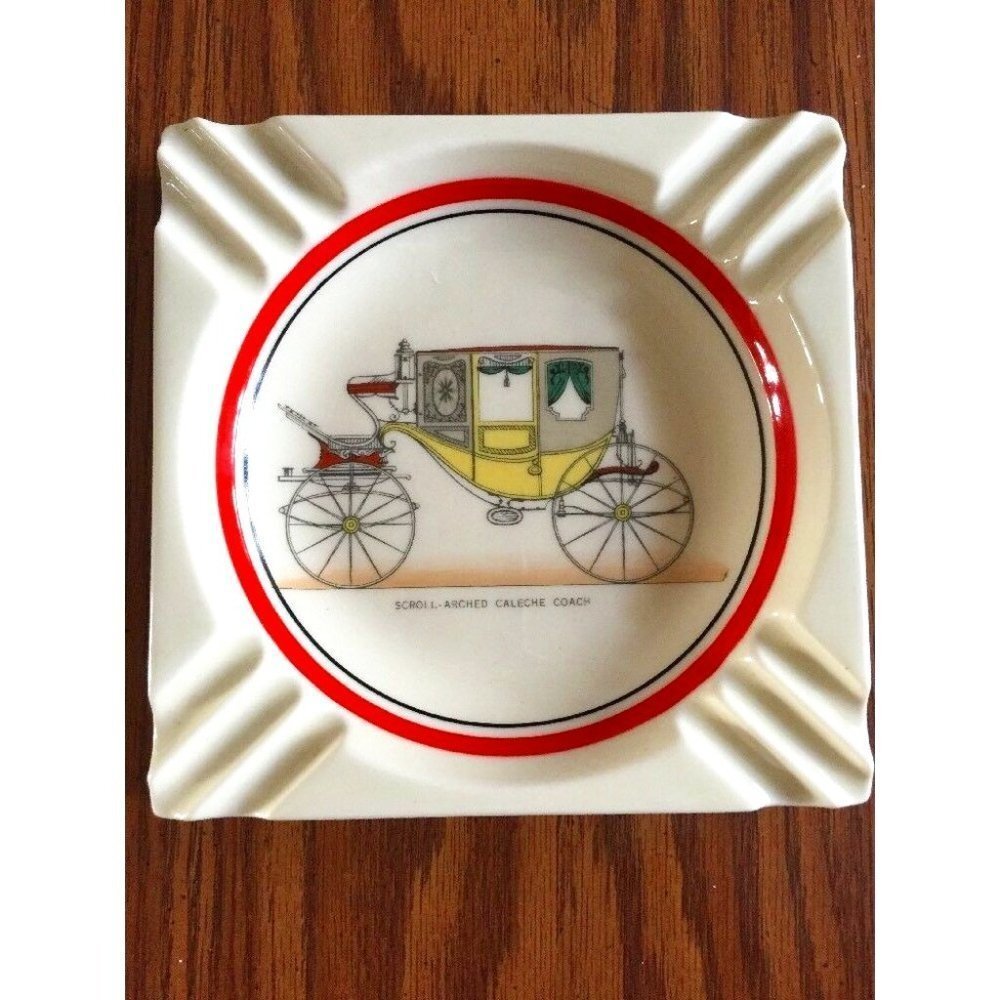 Vintage Porcelain‎ Ashtray Scroll-Arched Caleche Coach Executive Line 6” Square